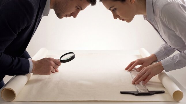 A man and a woman in business attire looking down at a large blueprint on a table, using a ad social media download thambnail poster web template event festival 2026 2027 2028