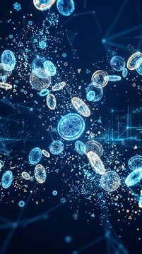 Abstract futuristic data network visualization digital technology glowing geometric connections science graph lines flow