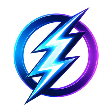 Abstract glowing lightning bolt symbol inside a circular frame with neon blue and purple gradient colors.