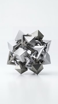 Abstract metallic geometric polyhedron design 3D shapes modern art complex structure background