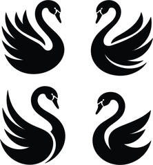 Fototapeta premium Swan bird icon set, elegant waterfowl silhouette symbols for nature wildlife luxury and decorative design