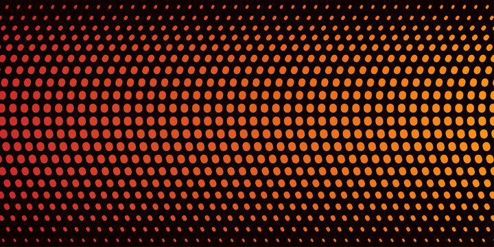 Abstract orange glowing LED dot matrix background with halftone particle wave effect