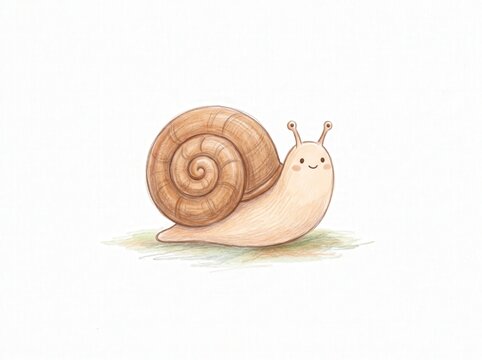 Cute cartoon snail with a spiral shell and a cheerful expression on a light background