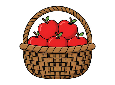 Red apples overflowing woven basket vector design, apple basket icon