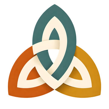 Abstract triquetra symbol with interlocking colorful petal shapes on white background.