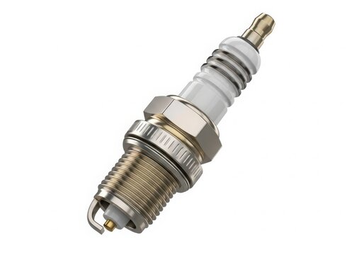 Spark plug with green insulator tip isolated on white background