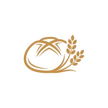 Bakery logo icon design with sourdough bread loaf and wheat ear elements isolated on white background