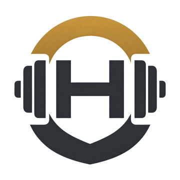 Minimalist letter H logo design featuring a barbell weightlifting concept.