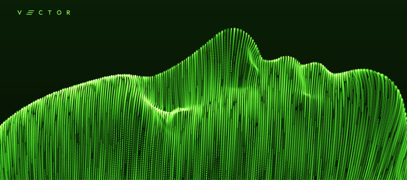 Dots form a human face, looking upward. Modeling or scanning process. Technological concept. A digital head, represented as a high-speed data stream. Vector for brochure, poster, cover, presentation.