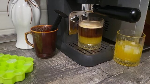 Aesthetic bumble coffee brewing process in modern cafeteria for hospitality small business commercial and social media marketing background.