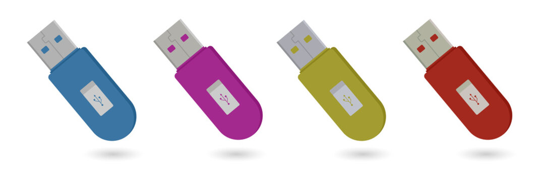 Colorful USB flash drives on a transparent background