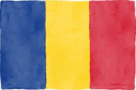Hand drawn watercolor Romania tricolor flag vector illustration isolated on white background. Handmade national banner.