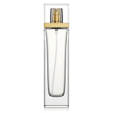 Elegant perfume bottle with gold sprayer and green cap