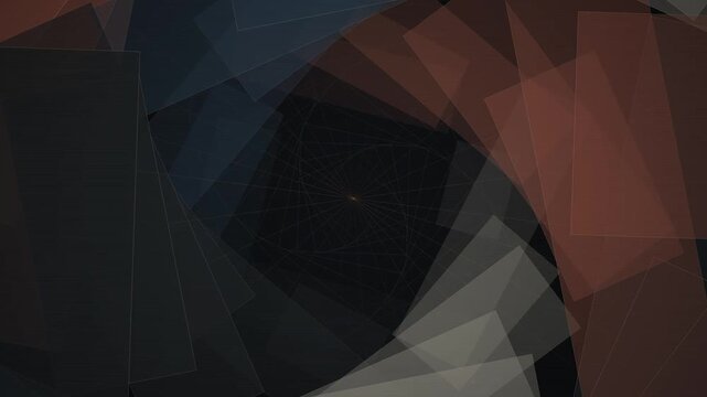 Geometric shapes in dark colors.