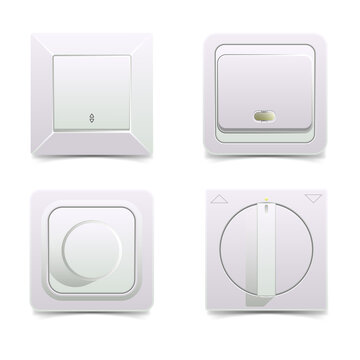 Four white smart home light switches on transparent background