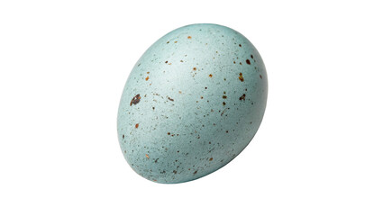 Blue speckled robin egg traditional Easter decoration isolated on transparent background for spring holiday celebration greetings. © RRose