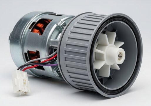 Close-up of brushless motor with cooling fan isolated on white background