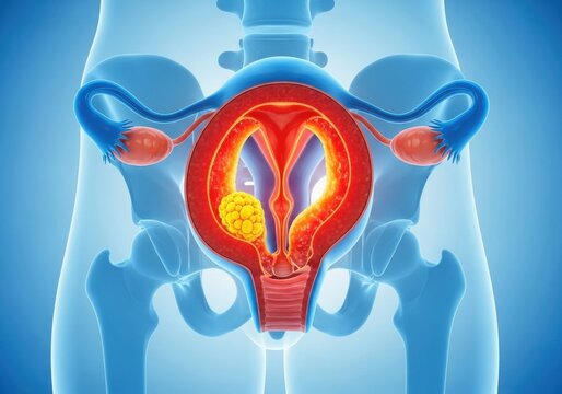 Anatomical uterus illustration with fallopian tubes isolated on white background