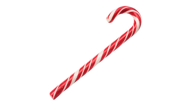 Traditional sweet red striped Christmas candy cane confectionery isolated on transparent background for winter holiday seasonal treats.