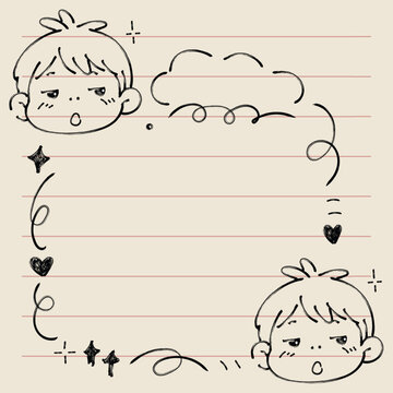 Two Bored Boys with Doodles Hand-Drawn Illustration