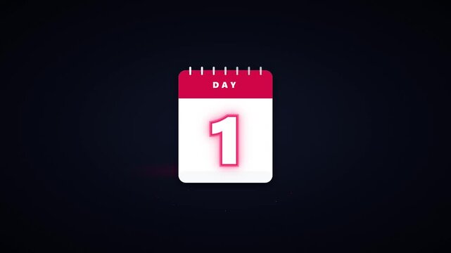Day 1 calendar glowing pink on black first day start