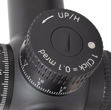 Riflescope elevation adjustment knob close-up