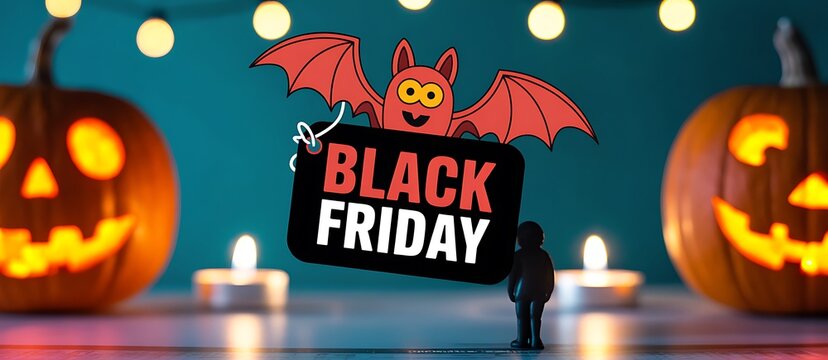 Halloween black friday sale promotion with jack o lanterns and bat decorations