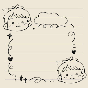 Cute Boys with Hearts and Stars Hand-Drawn Illustration
