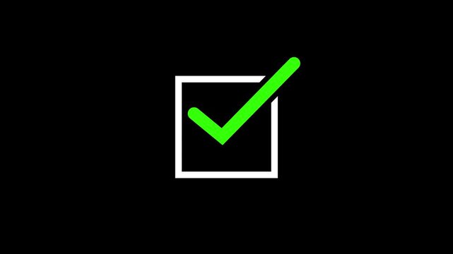 Green Check Mark in Square Box Animation, Minimalist UI Design Element for Success, Task Completion, Approved Status, Verification, Form Checking, and Progress Motion Graphics