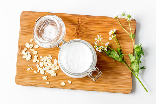 natural organic cosmetics for baby on white background top view