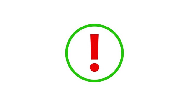 Red Exclamation Mark in Green Circle Icon Animation, Minimalist UI Design Element for Alert, Warning Signal, Attention Notice, Important Info, Caution, Error Message, and Motion Graphics