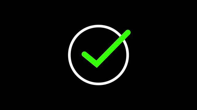 Green Check Mark Icon Animation in Circle, Minimalist UI Design Element for Success, Task Completion, Approved Status, Correct Choice, Verification, and Progress Motion Graphics