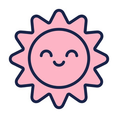 Cute Pink Sun Icon With Happy Face And Rays © DrawLogic