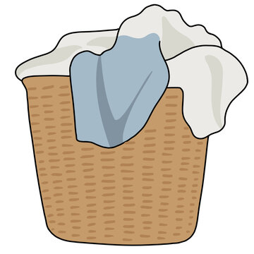 Minimalist woven laundry basket full of clothes vector illustration isolated on white background