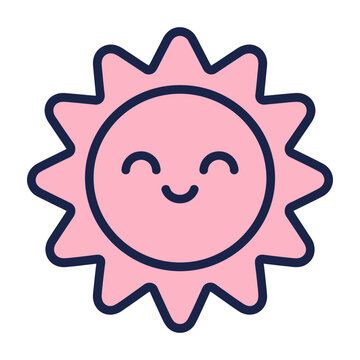 Cute Pink Sun Icon With Happy Face And Rays