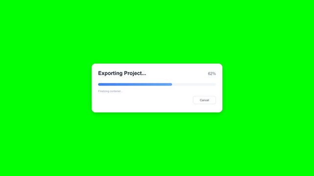 Software Export Progress Bar Interface with Percentage and Status Updates on Green Screen Background