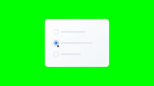 User Interface Animation of a Mouse Cursor Clicking a Radio Button Choice in an Online Form on Green Screen