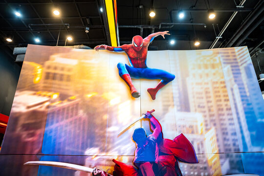 Bangkok, Thailand - August 3, 2025 : Billboard advertising the film Spider-Man: Brand New Day in the lobby of the Major Cineplex Siam Paragon.