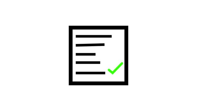 Document with Green Check Mark Icon Animation, Minimalist UI Design Element for Approved Contract, Task Completion, Verified File, Accepted Terms, Survey Done, and Progress Motion Graphics