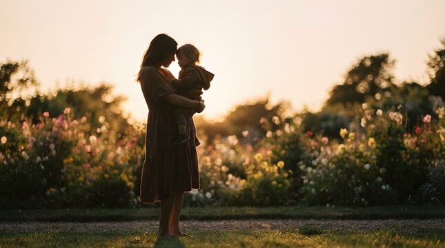 Mother holding child in the park