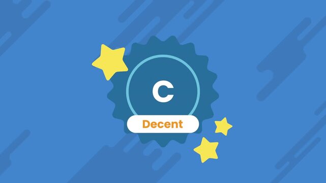 Green B Grade Good Performance Rating Badge Animation with Bright Stars and Abstract Background Prores 4K 60 fps