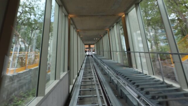 Stockholm, Sweden A newly renovated funicular railway, Bergbanan in Swedish,  or elevator in the Skarholmen district.