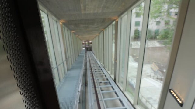 Stockholm, Sweden A newly renovated funicular railway, Bergbanan in Swedish,  or elevator in the Skarholmen district.