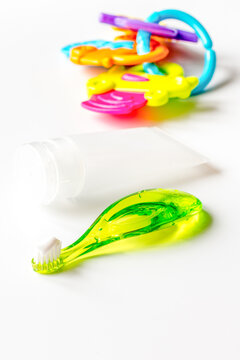 children's toothbrush oral care on white background