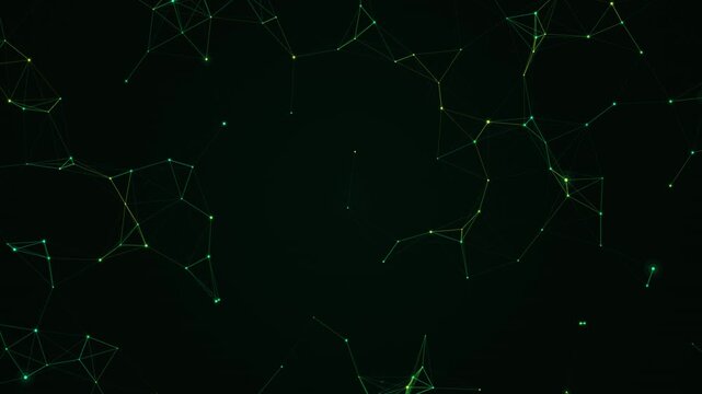 Abstract Green Plexus Network Loop Background with Glowing Nodes. Glowing Neon Green Tech Background