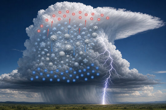 Thunderstorm Charge Separation Diagram With Lightning Strike