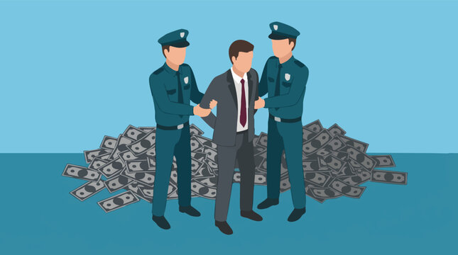 Police apprehending businessman for financial crime and corruption
