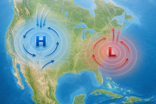 High and low pressure systems weather map diagram