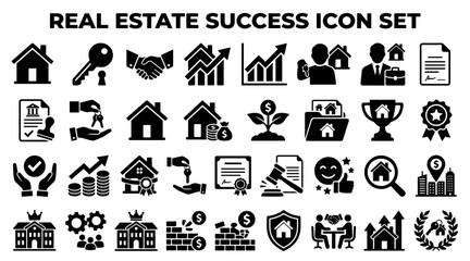 Fototapeta premium Real Estate Success Icon Set for Property Business and Housing Market Growth Graphics