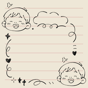 Cute Notepad with Doodle Faces and Decorative Frame Illustration